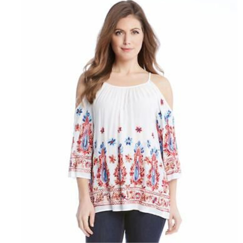 Karen Kane Floral Embroidered Cold Shoulder Top